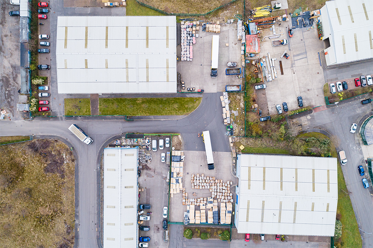  Drone image of Meter Provida logistics yard showing storage and access layout 